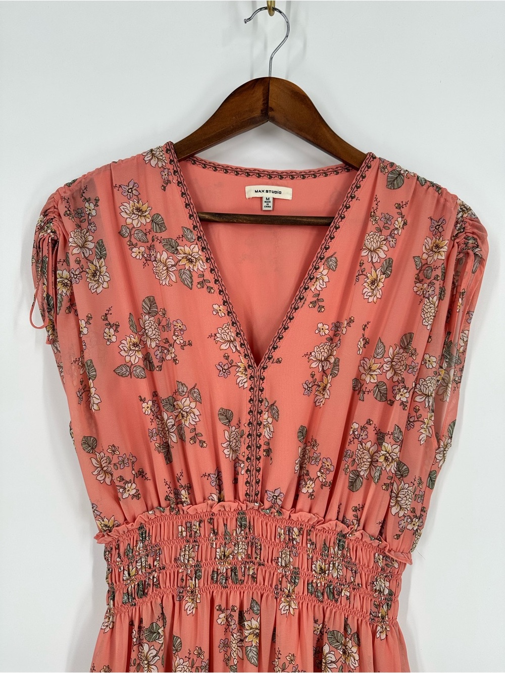 MAX STUDIO Cottagecore Smocked Fit & Flare Floral Maxi Dress Size M - Picture 3 of 8